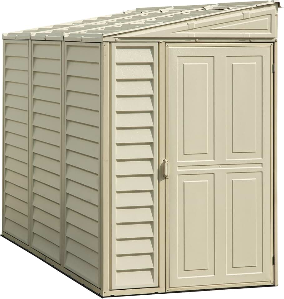 Abri de jardin - bleujardin SideMate 4 x 8 (2.91 m²) abri de jardin en plastique avec kit de fondation en métal, porte réversible, structure de toit en métal robuste, abri en vinyle sans entretien - Ivoire