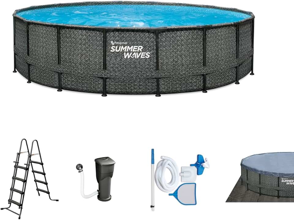 bleujardin - Elite Frame rotin gris - Ø488x122 cm - Piscine hors-sol
