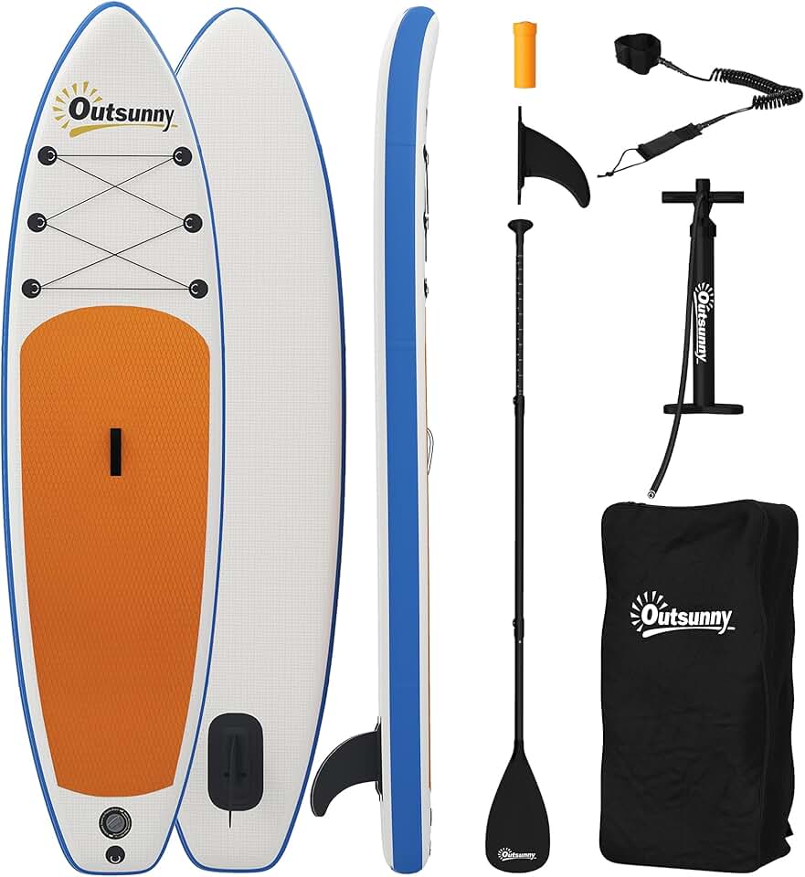 bleujardin Planche de stand up paddle gonflable de 305 cm avec pagaie réglable en aluminium, aileron amovible, dragonne antidérapante, accessoires pour sac à dos, 150 kg, pour adultes