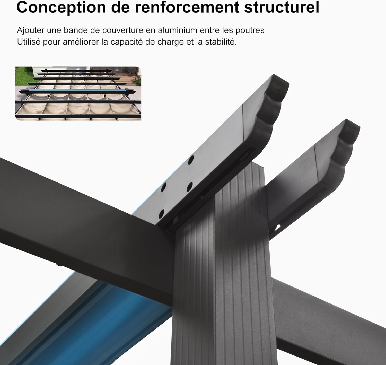 bleujardin - pergola aluminium 5,5x3,5m toit rétractable LED kaki