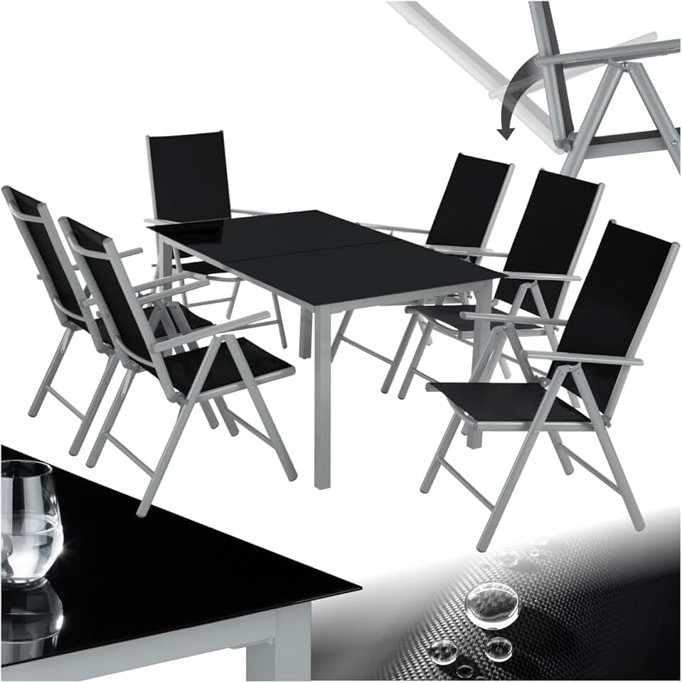 bleujardin - salon de jardin aluminium 6 chaises pliables, table, entretien facile