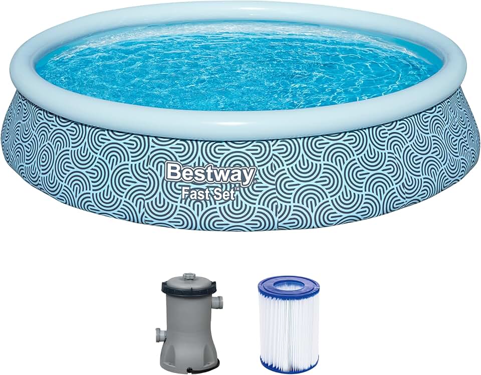 bleujardin - Fast Set - 396x396x84 cm - Piscine gonflable ronde, gris