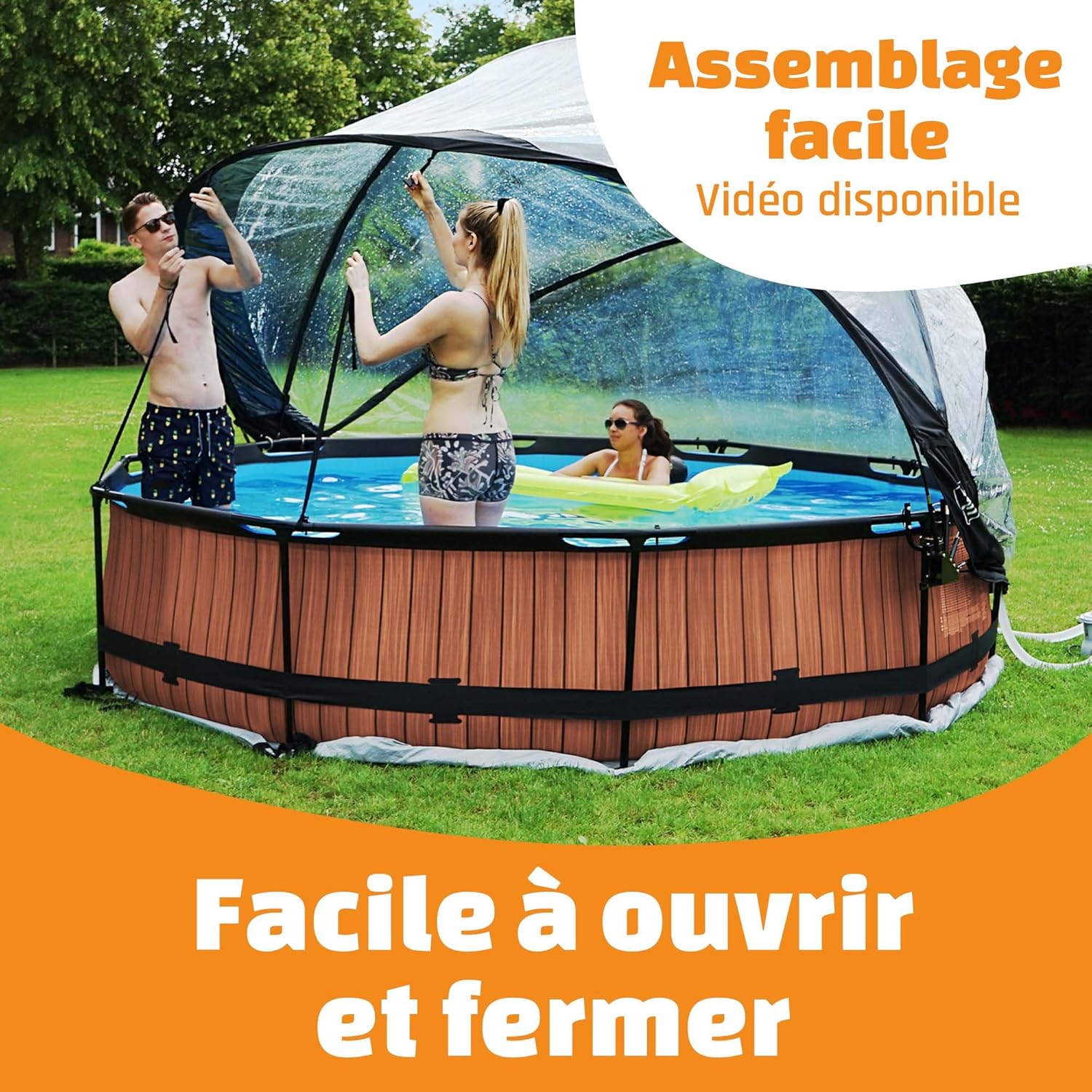bleujardin - Dôme de Piscine - ø366cm - Abri pivotant, installation facile, eau chaude