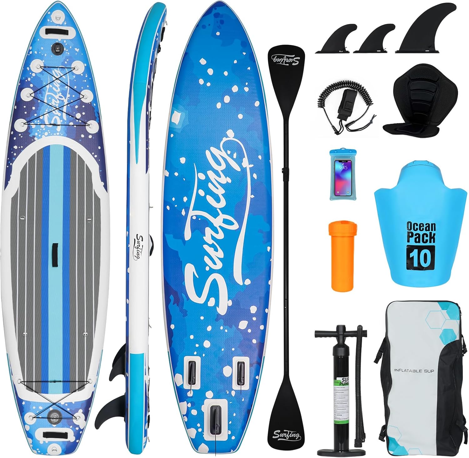 bleujardin - Paddle gonflable 320/335cm - 2 personnes, siège kayak, jusqu'à 150kg
