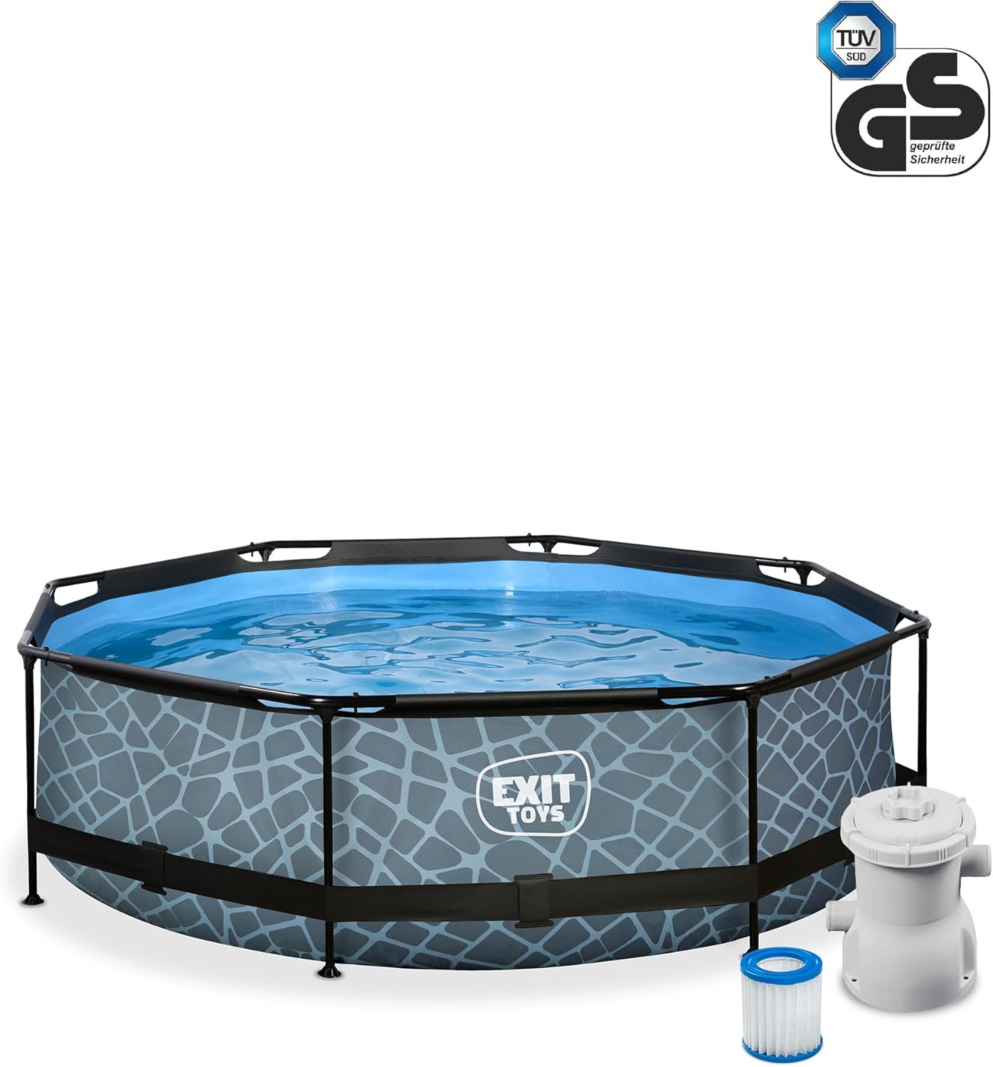 bleujardin Piscine Tubulaire Stone - ø300x76cm - Piscine Hors Sol Ronde avec Pompe Filtrante à Cartouche - Entrée Basse - Idéal pour Les Jeunes Enfants - Cadre Stable - Design Unique - Gris