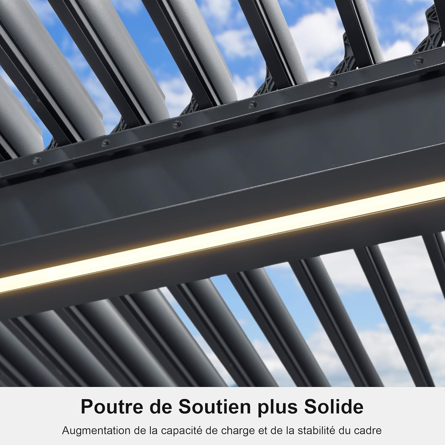 bleujardin - Pergola bioclimatique aluminium 4,8x3,68m, LED, lames orientables
