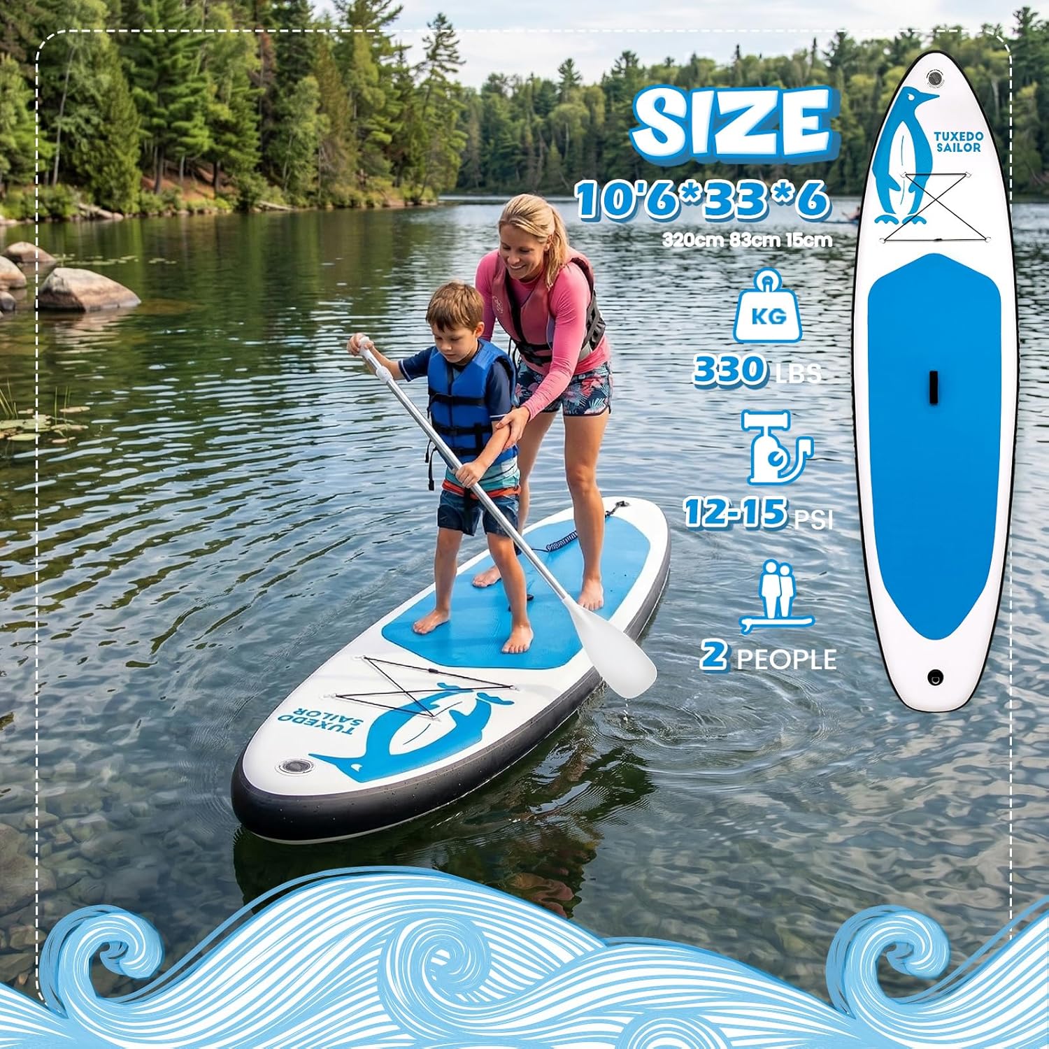 bleujardin Paddle Gonflable Adulte, Planche de Stand Up Paddle Gonflable Sup Paddle Board Gonflable Planche à Pagaie Gonflable avec Accessoires Complets