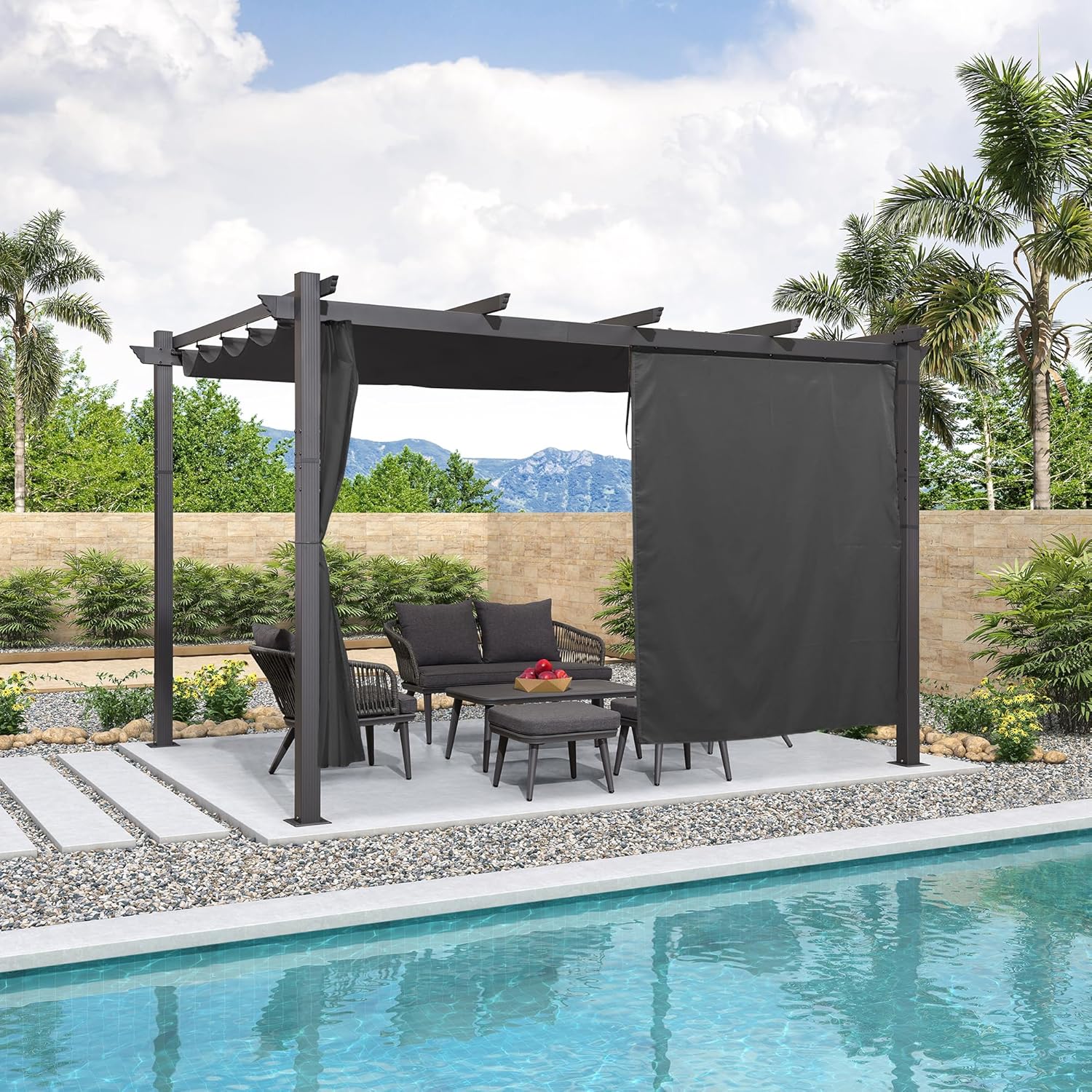bleujardin - pergola aluminium série 4x3m rideau toit coulissant gris