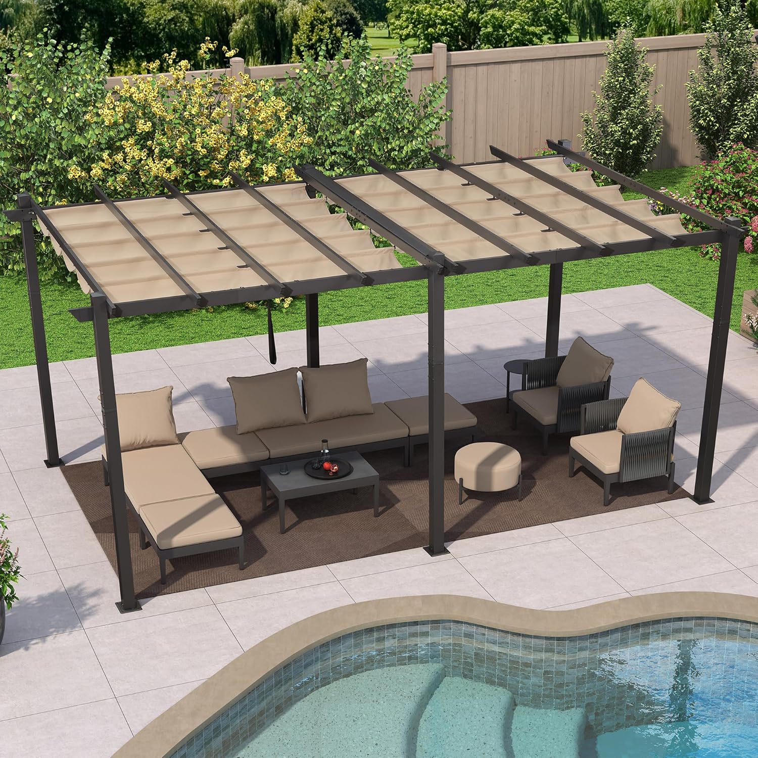 bleujardin - Pergola aluminium 5,5x3m toit coulissant extérieur