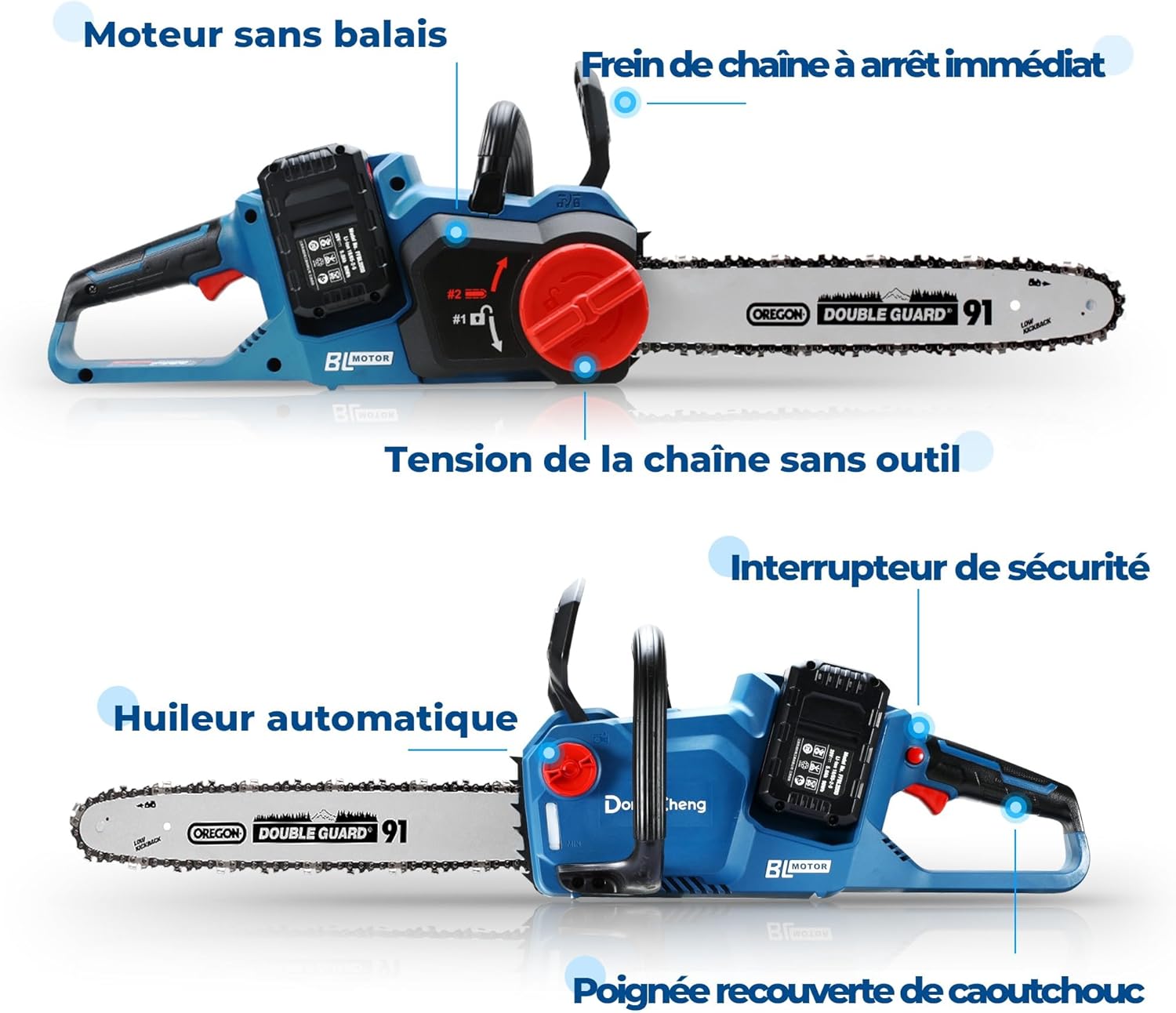 bleujardin - Tronçonneuse sans fil 40V - 38 cm - Moteur brushless, 2 batteries 4 Ah
