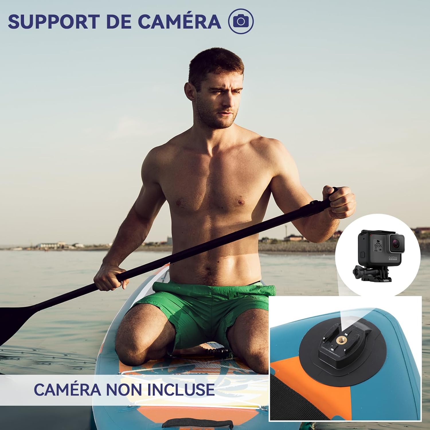 bleujardin - Paddle gonflable adulte - 320/335cm - 2 personnes, siège kayak, pagaie alu, caméra, pompe, 150kg