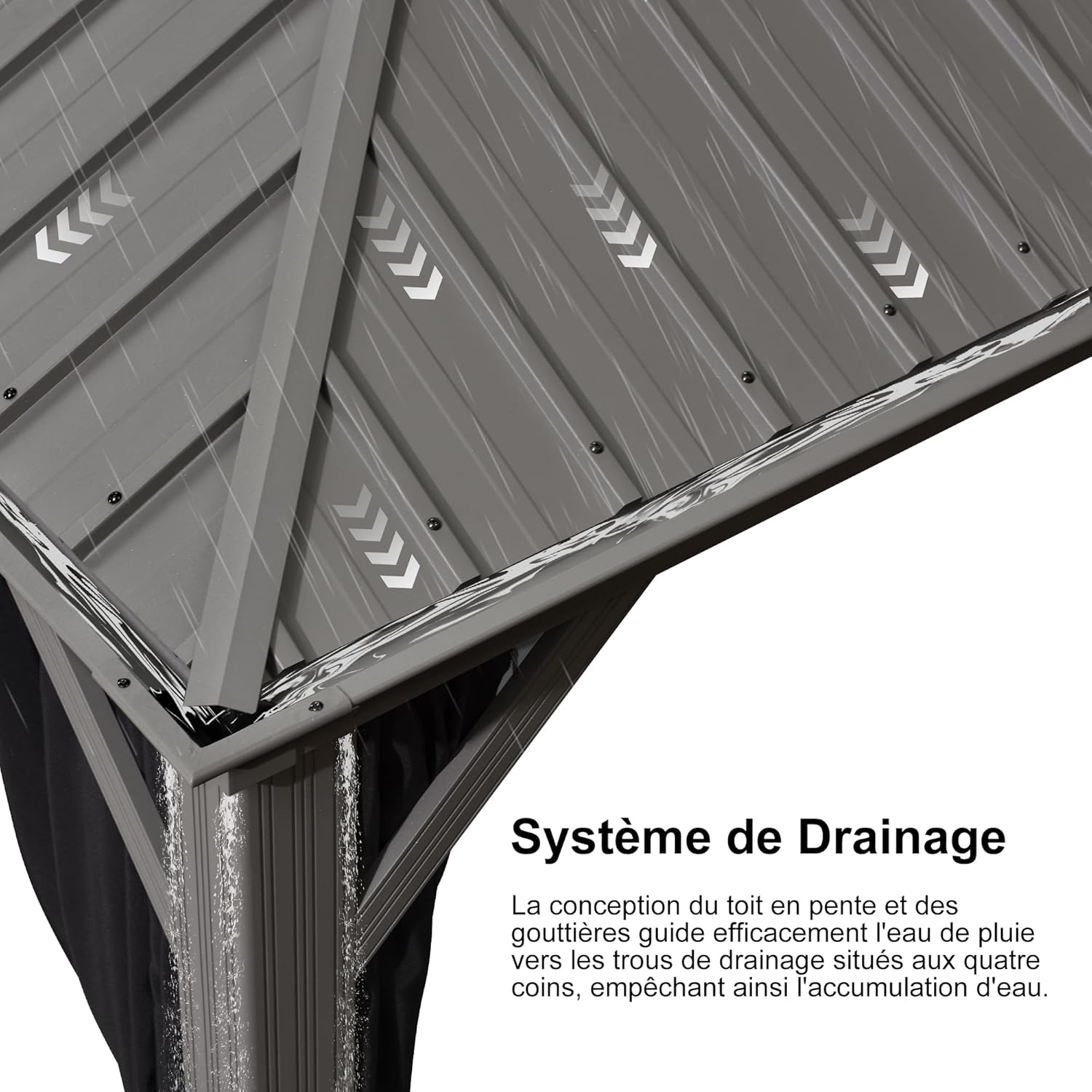 bleujardin - pergola double toit - 4,25x6m - alu, rideaux, moustiquaire, guirlande