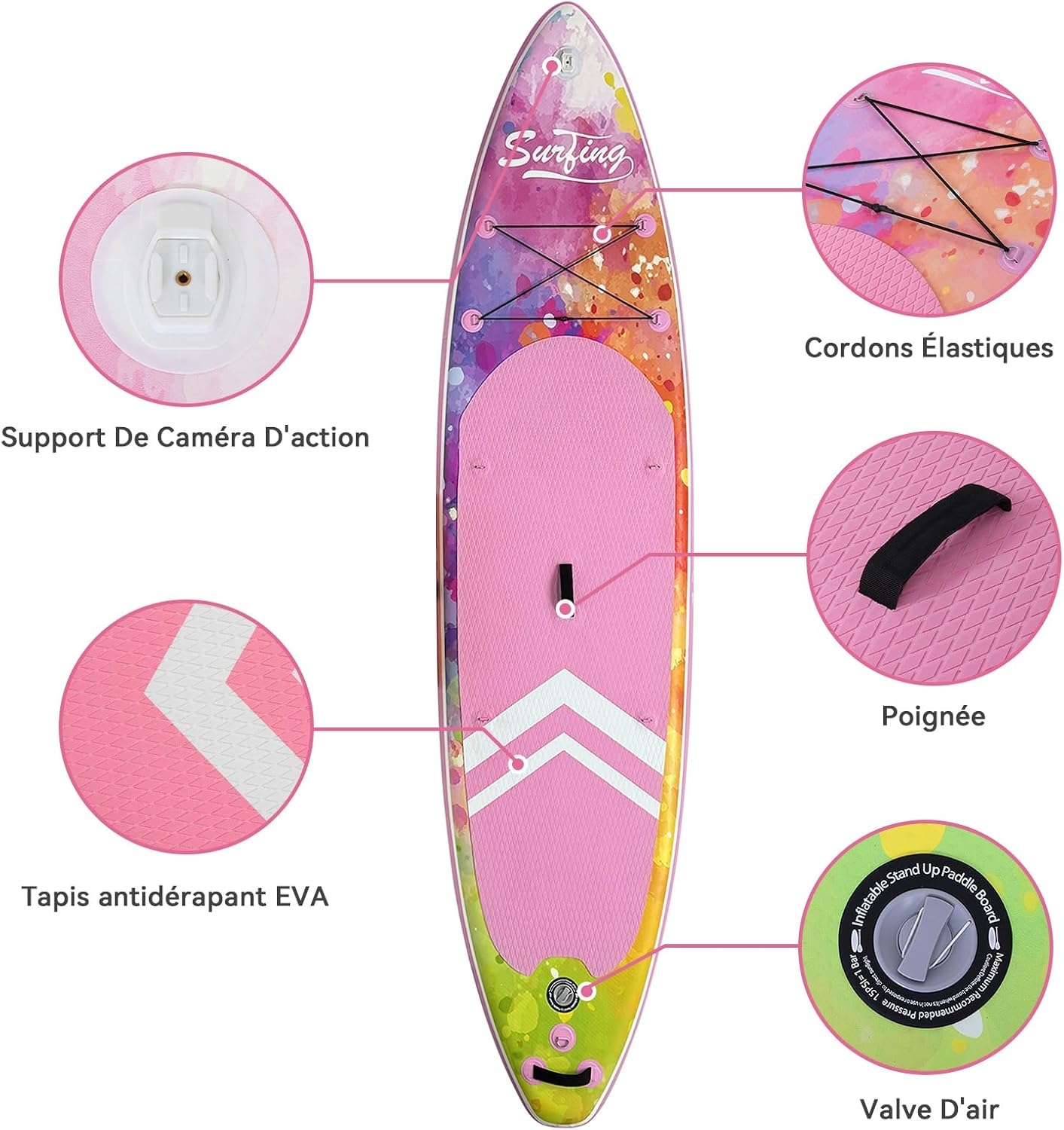 bleujardin - Paddle gonflable 320/335cm - 2 pers, siège kayak, 150kg