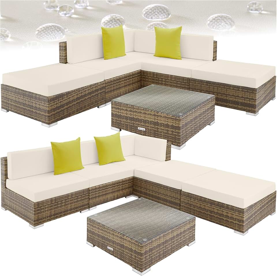 bleujardin - Salon jardin modulable XXL - 5 places, polyrotin, table, balcon terrasse