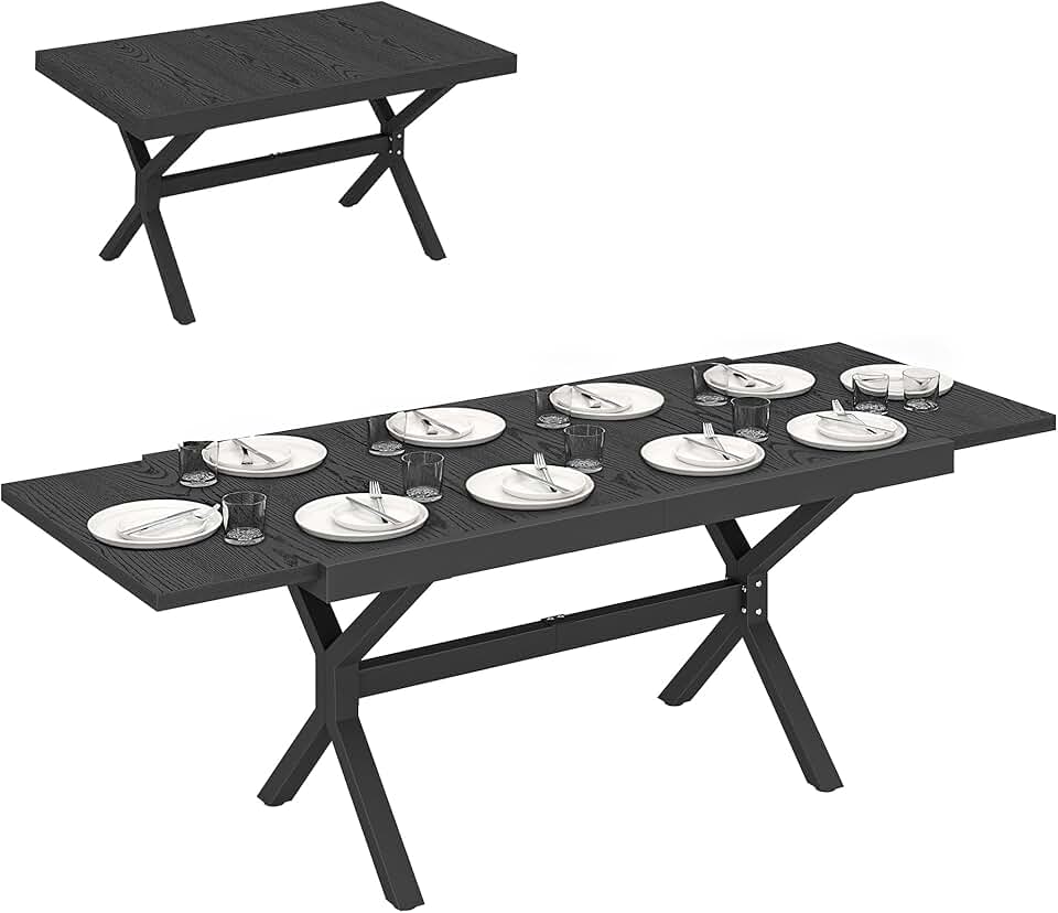 bleujardin - Table Extensible Jardin - 154-214 cm - Alu effet bois, 8-10 pers, pieds réglables, structure X, gris anthraci