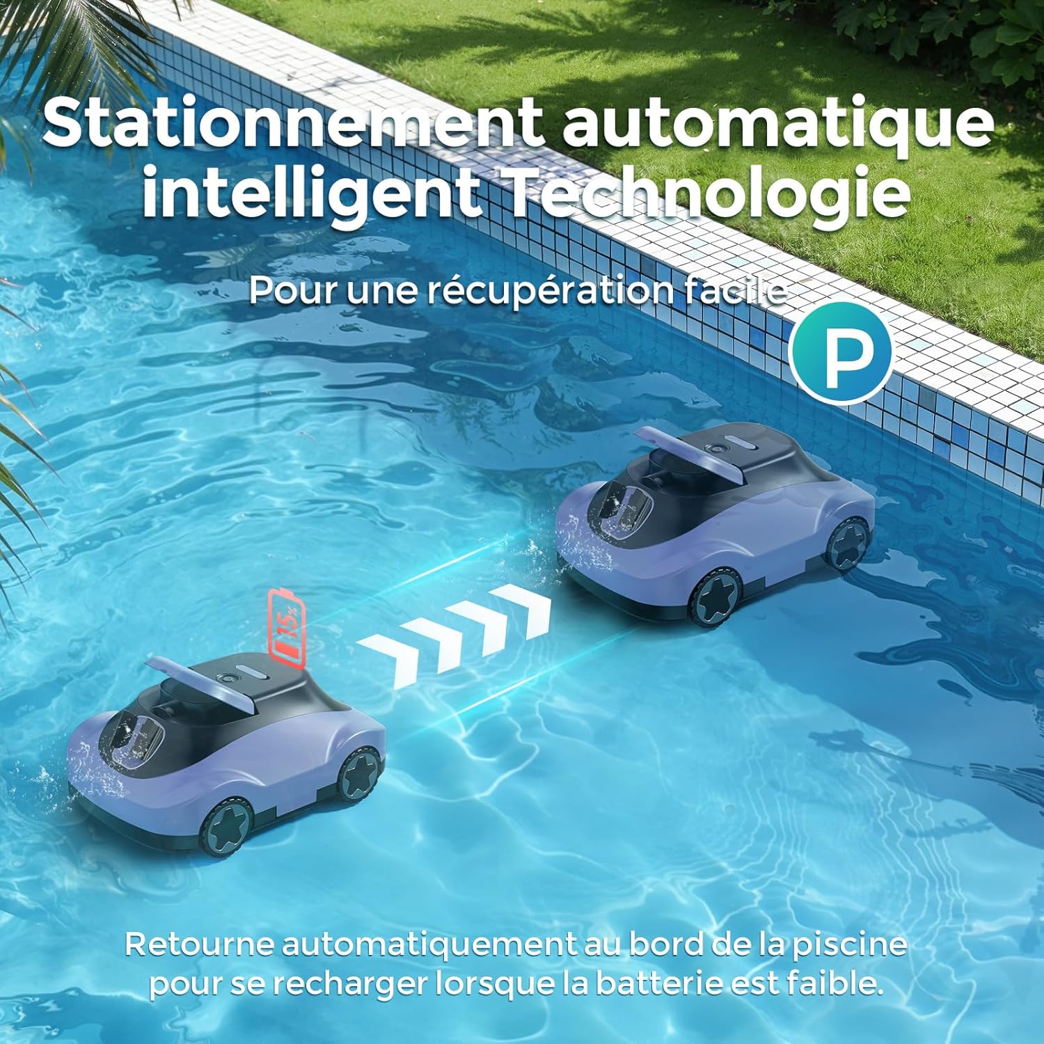 Robot piscine sans fil - 180min autonomie, filtration fine, 200m², aspiration puissante