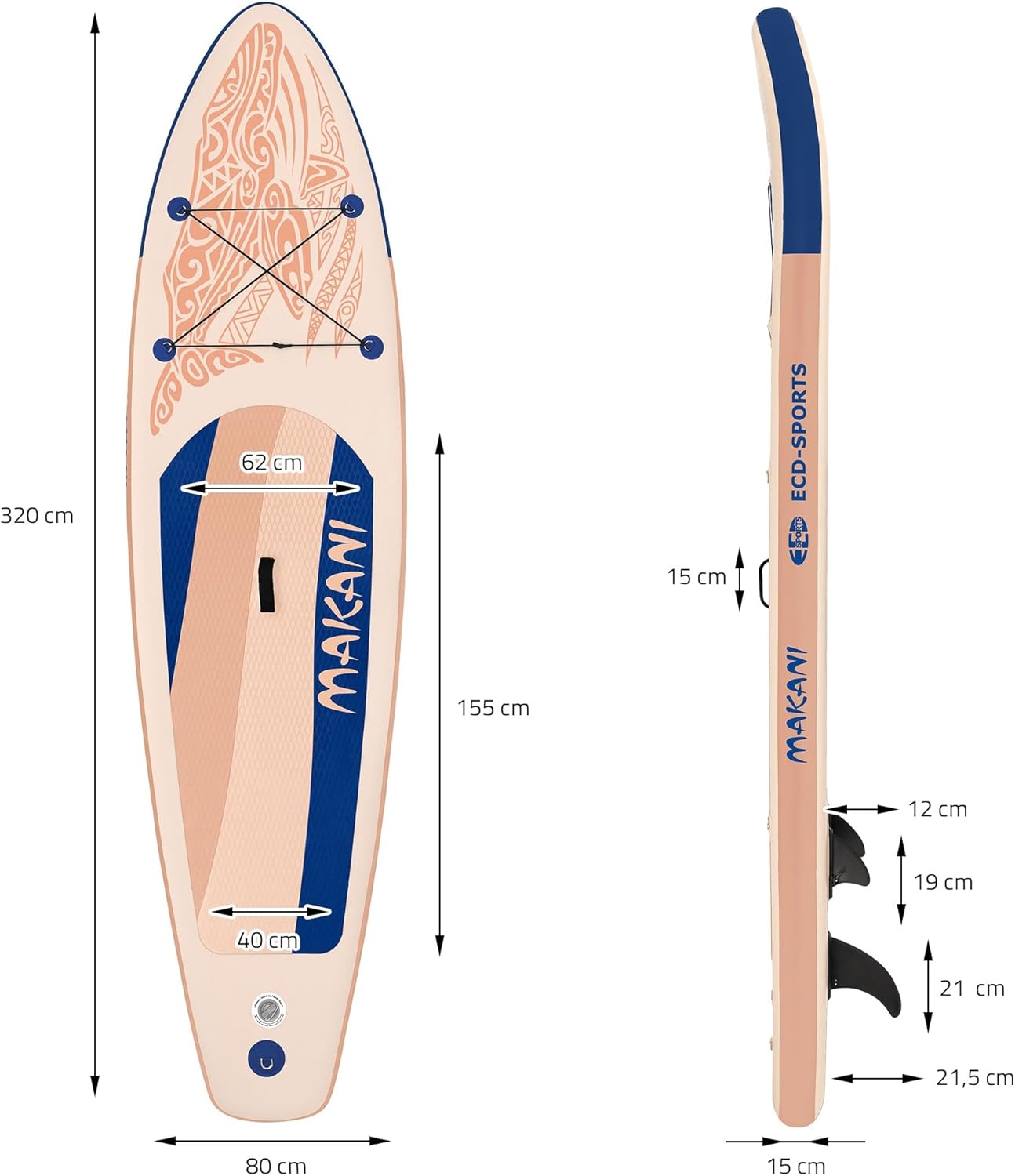 bleujardin Stand Up Surf Paddle Board Gonflable 305/308/320/380 cm | PVC | jusqu'à 120/150 kg | Épaisseur 10/15 cm | Planche de Surf Pagaie Sac de Transport Pompe à Air | Diverses Couleurs Modèles