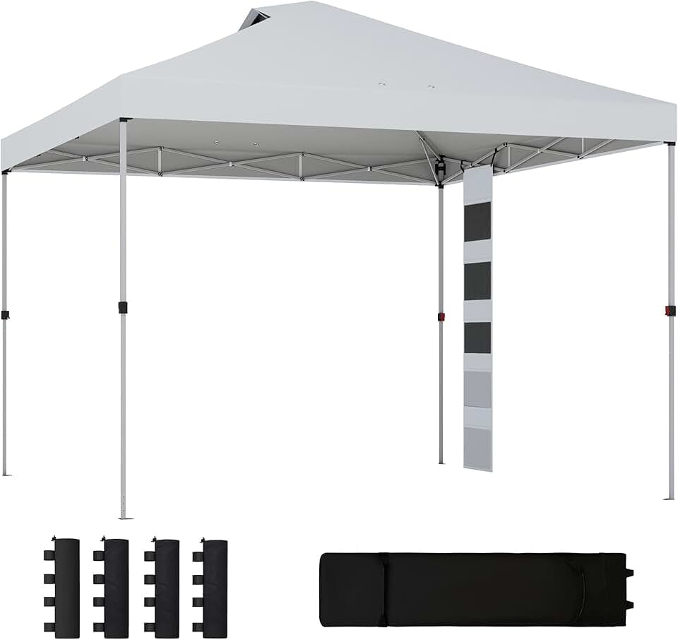 bleujardin Tonnelle de Jardin 3 x 3 m Pop up Tente Pliante Hauteur réglable Protection UV50+ tonnelle Pliante avec 5 Poches 4 Sacs de Sable Sac de Transport à roulettes Montage Facile à 1 Bouton Blanc