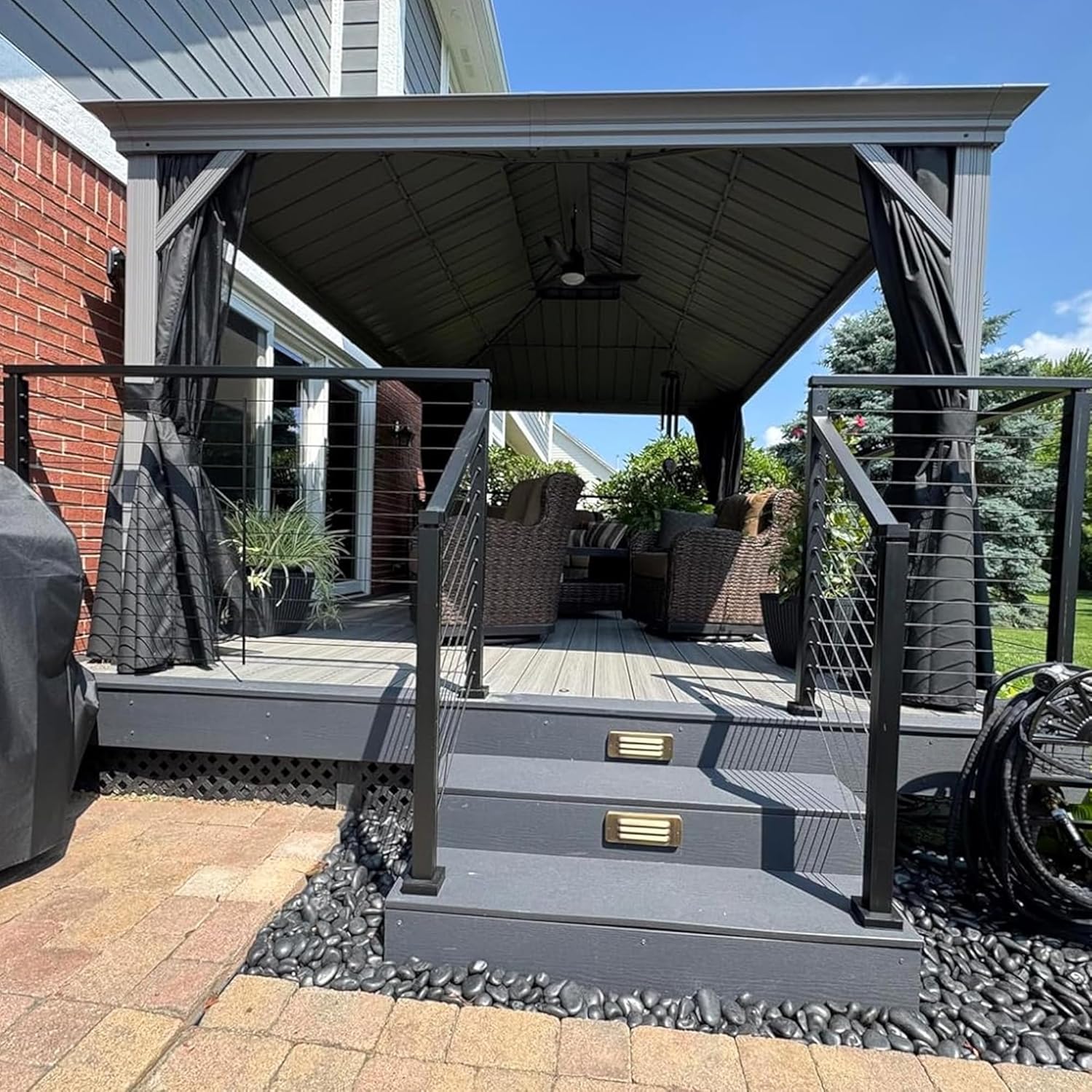 bleujardin - Tonnelle de Jardin 3x4,25m - aluminium double toit, imperméable, moustiquaire, rideaux