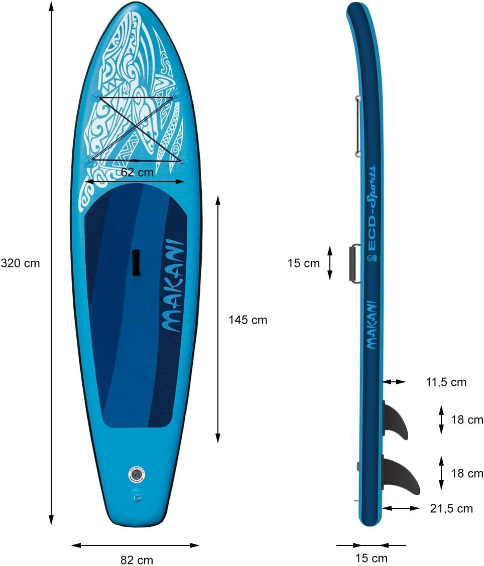bleujardin - Stand Up Paddle gonflable - 305/308/320/380 cm - PVC, 120/150 kg, 10/15 cm