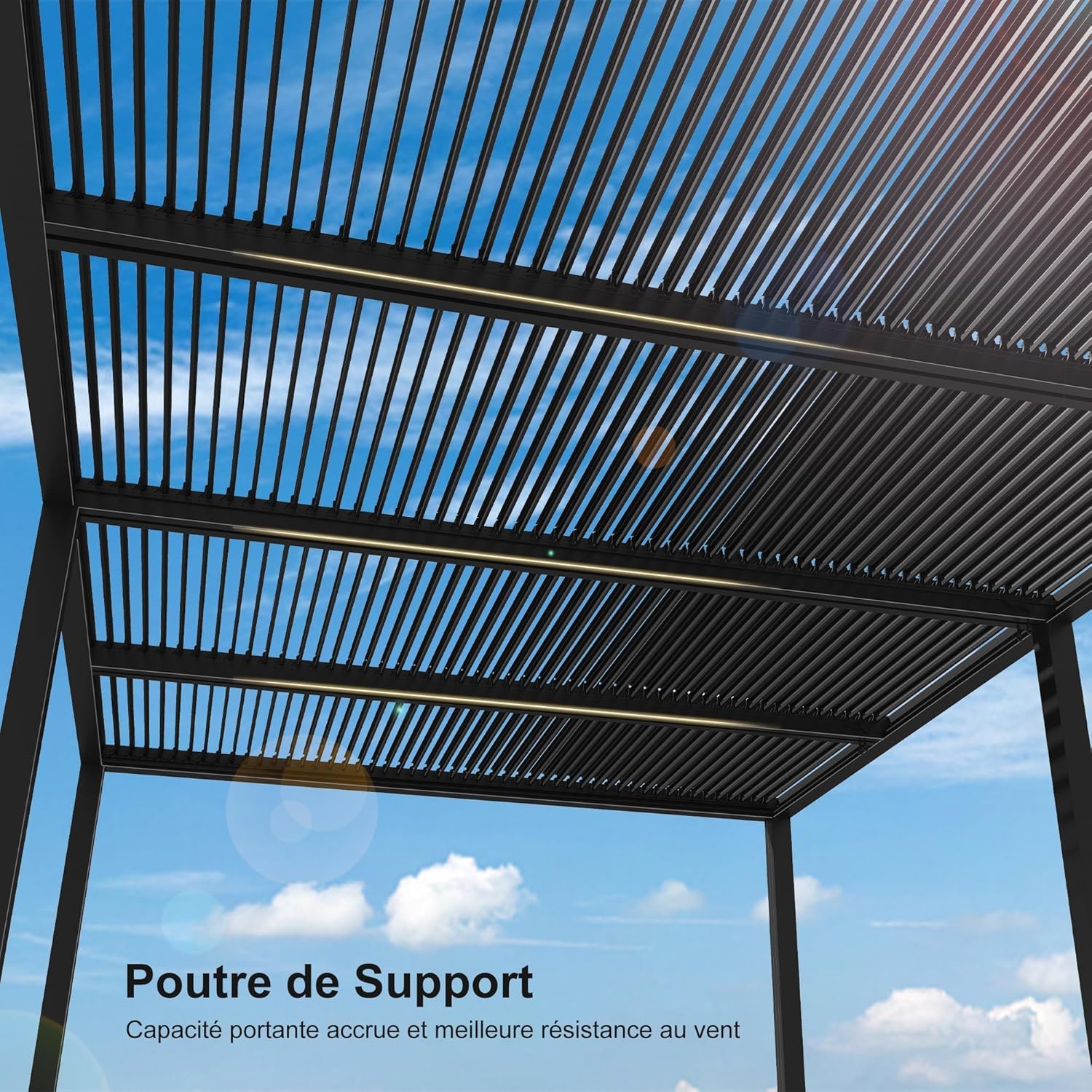 bleujardin - Pergola bioclimatique 6x3,68m alu, lames orientables, persienne fixe