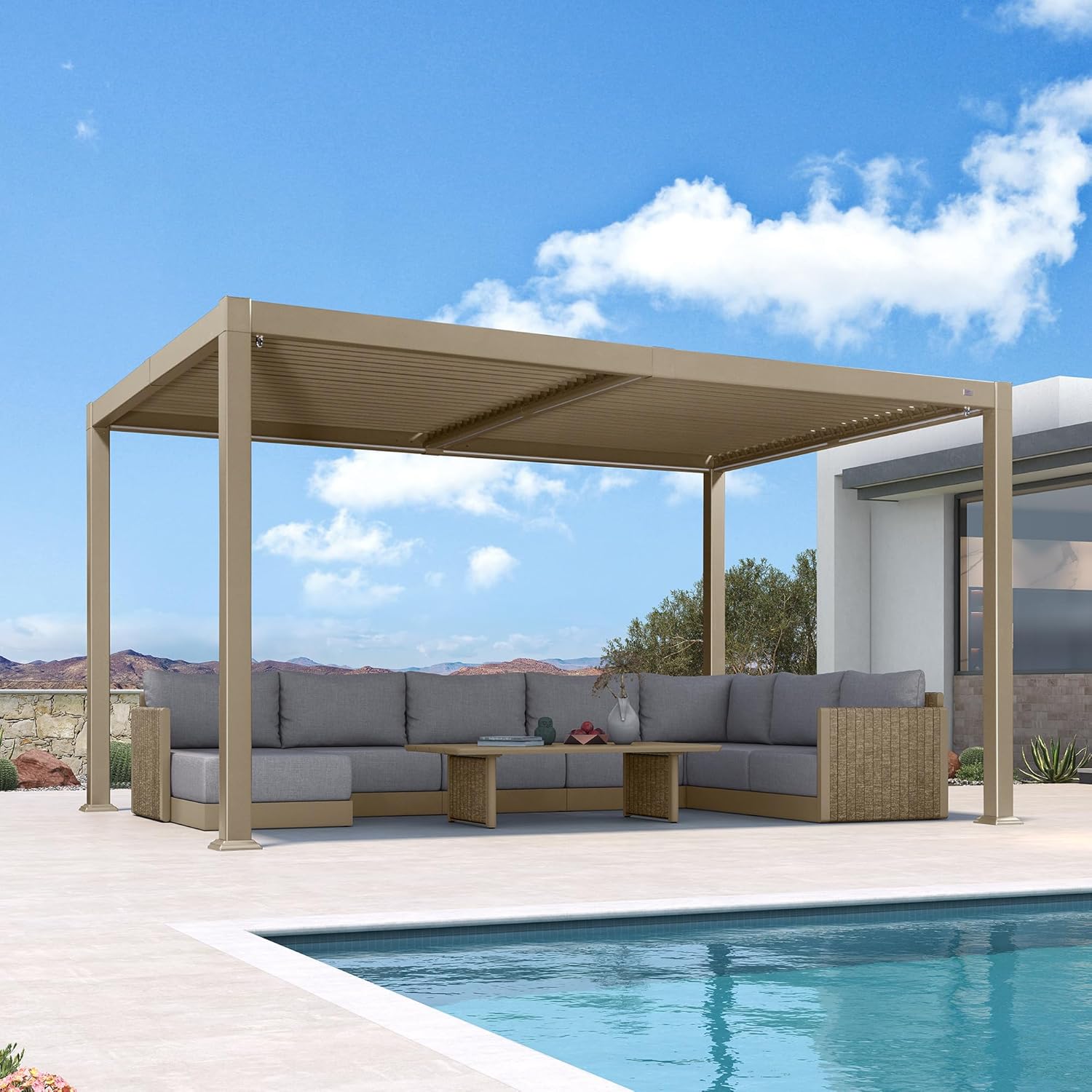 bleujardin - pergola bioclimatique LED - 3x4,25m - aluminium, lames orientables, anti-UV, sans entretien