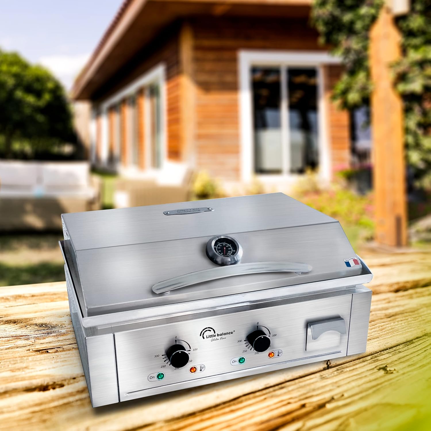 bleujardin - Aquitaine Pro Plus - plancha inox 2 zones, couvercle, 3500W - 8473