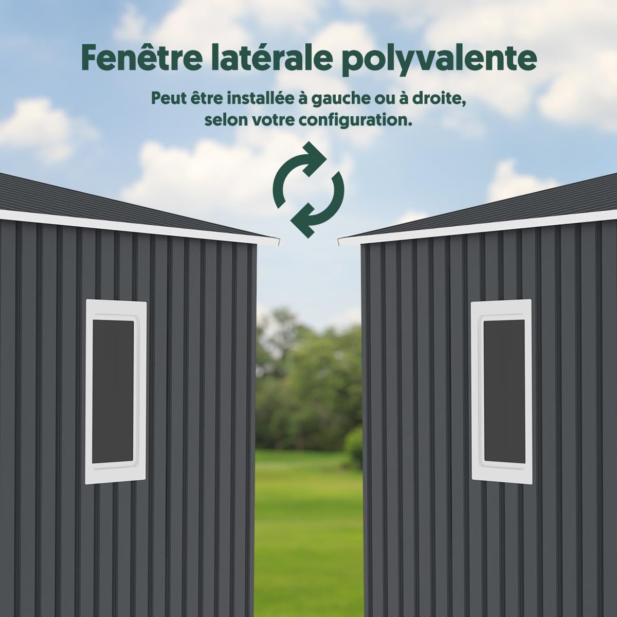 Abri de jardin acier galvanisé - 13m², parois 175cm, fenêtre, kit ancrage