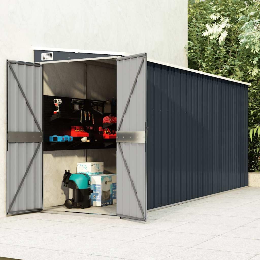 bleujardin Abri de Jardin Mural Anthracite 118x382x178 cm Acier,Structures extérieures, Cabanes & abris de Jardin,316231