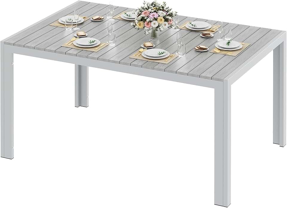bleujardin - table rectangulaire aluminium 140x90x75cm 6 pers gris
