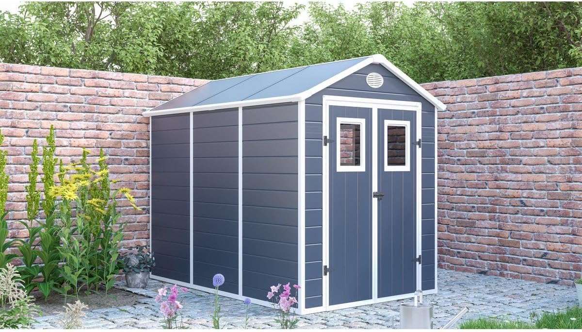 bleujardin - Abri de Jardin Résine Texas 5.23 m² Anthracite - Ancrages Intérieurs - Antirouille/Anti-UV