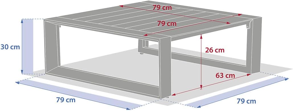 bleujardin - Allure Graphite - 79x79x30cm - Table basse jardin alu