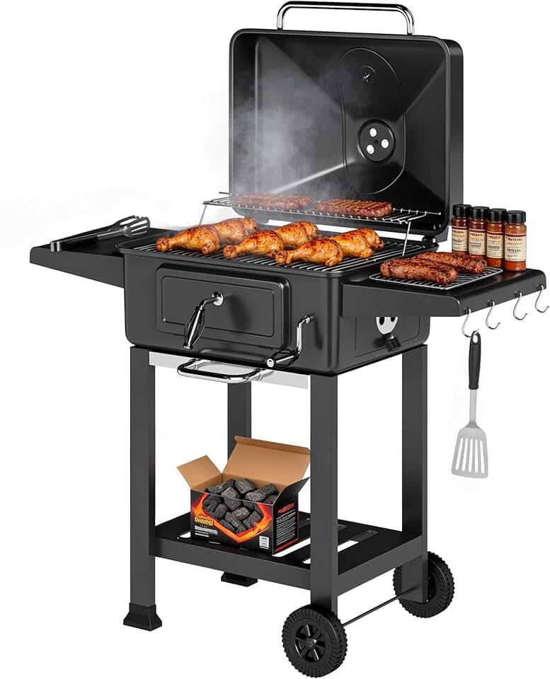 bleujardin - Barbecue XXL 112 cm - fumoir, thermomètre, chariot, couvercle