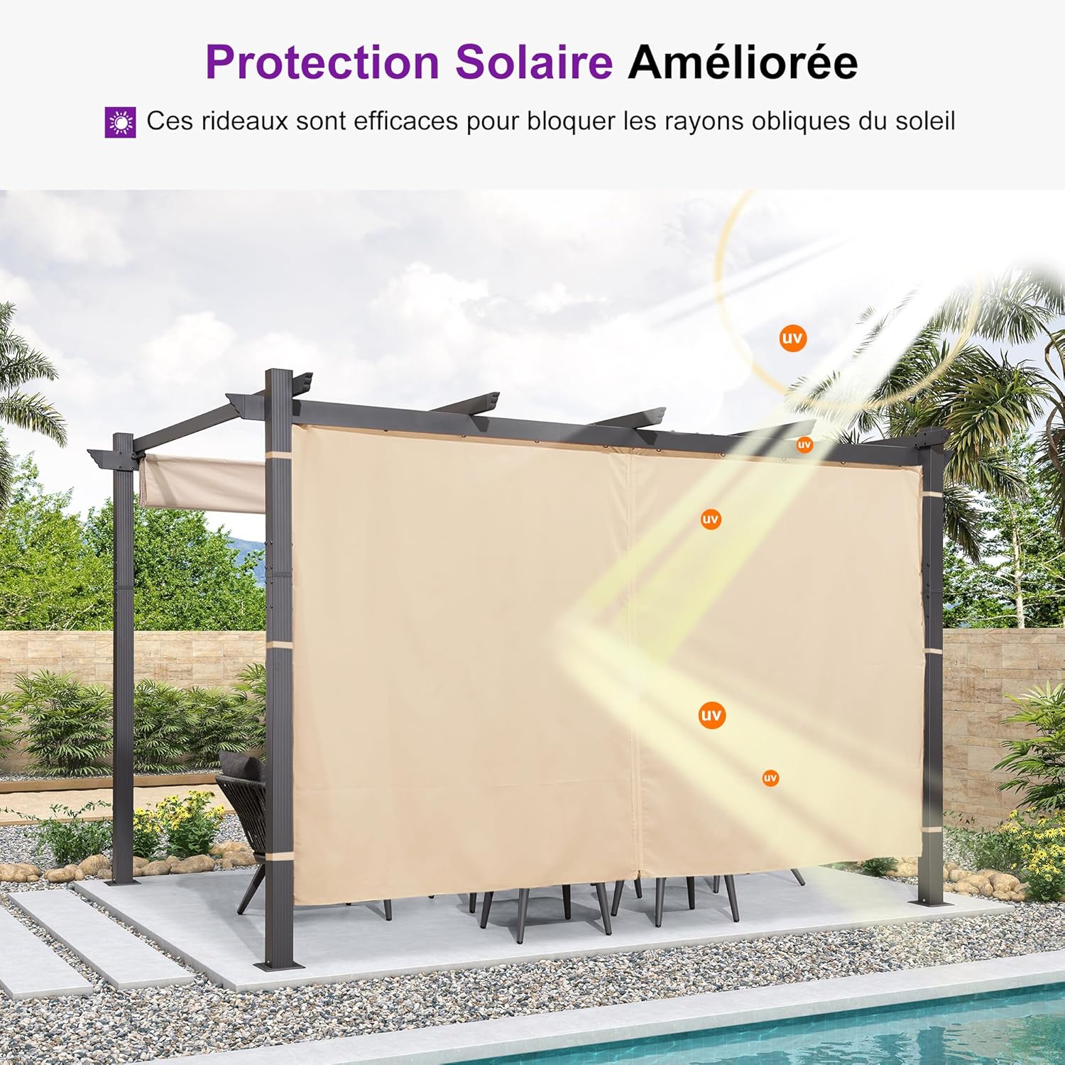 bleujardin - Pergola aluminium série Rideau - 4x3m toit coulissant extérieur