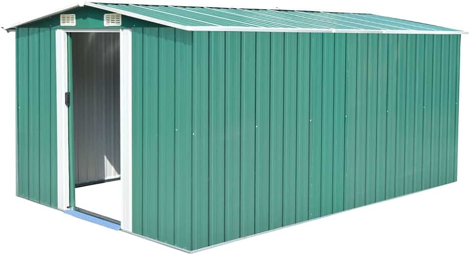 bleujardin Abri de jardin extérieur en métal vert 257 x 392 x 181 cm