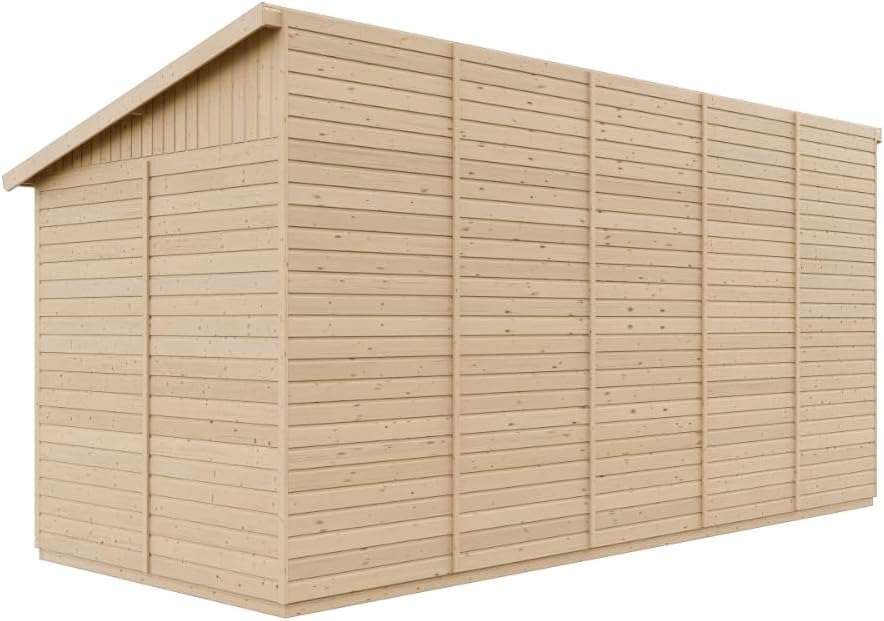 Abri de Jardin en Bois Naturel (avec paroi latérale) Plus Les PLANCHERS IMPRÉGNÉ- Stockage extérieur avec fenêtres- H244x218x514 cm/10 m2- Atelier Rangement Outils et vélos- bleujardin M341A+M341G
