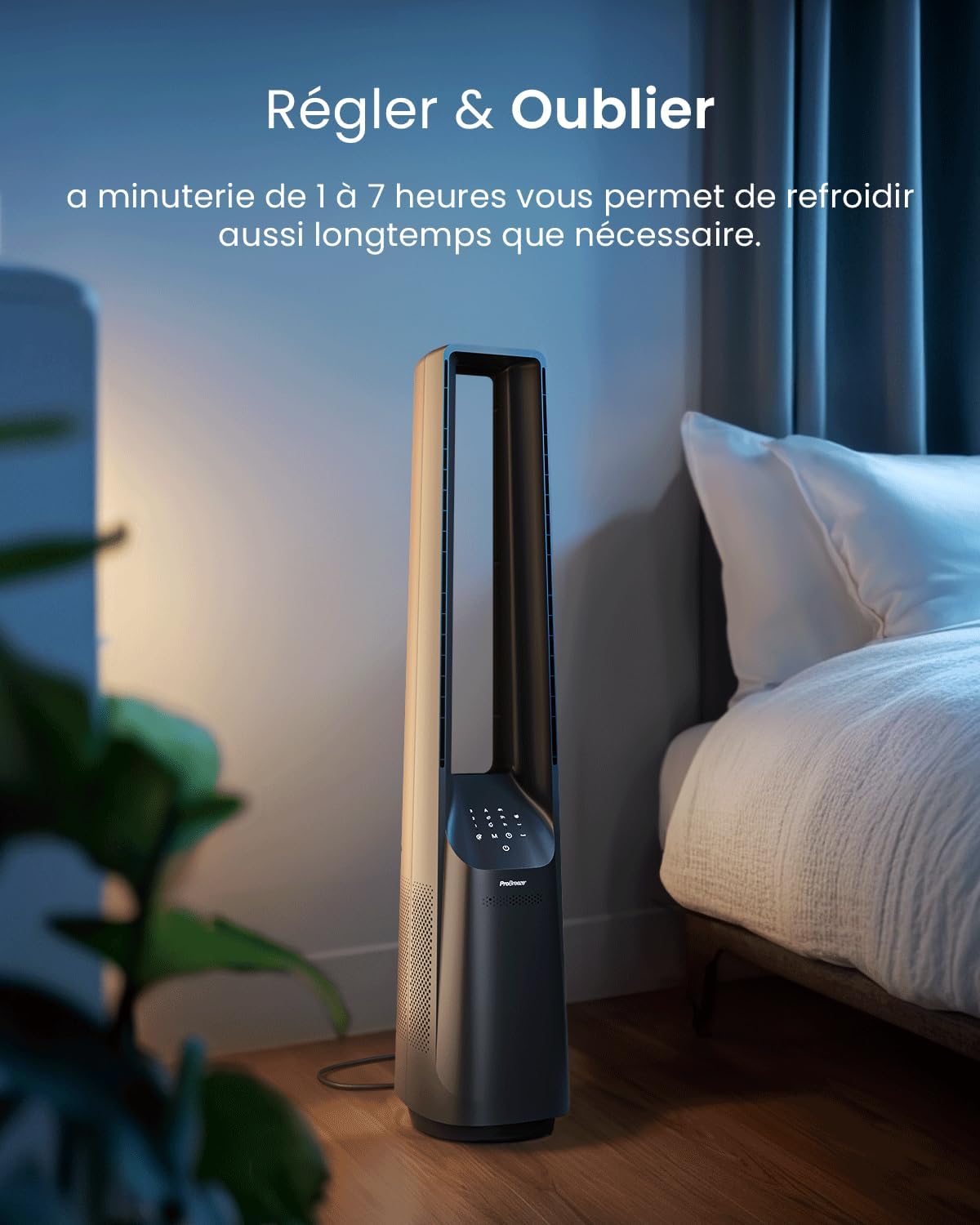bleujardin - Ventilateur colonne sans pales - 101 cm - WiFi, ultra silencieux, LED, télécommande, 6 vitesses, 5 modes, o