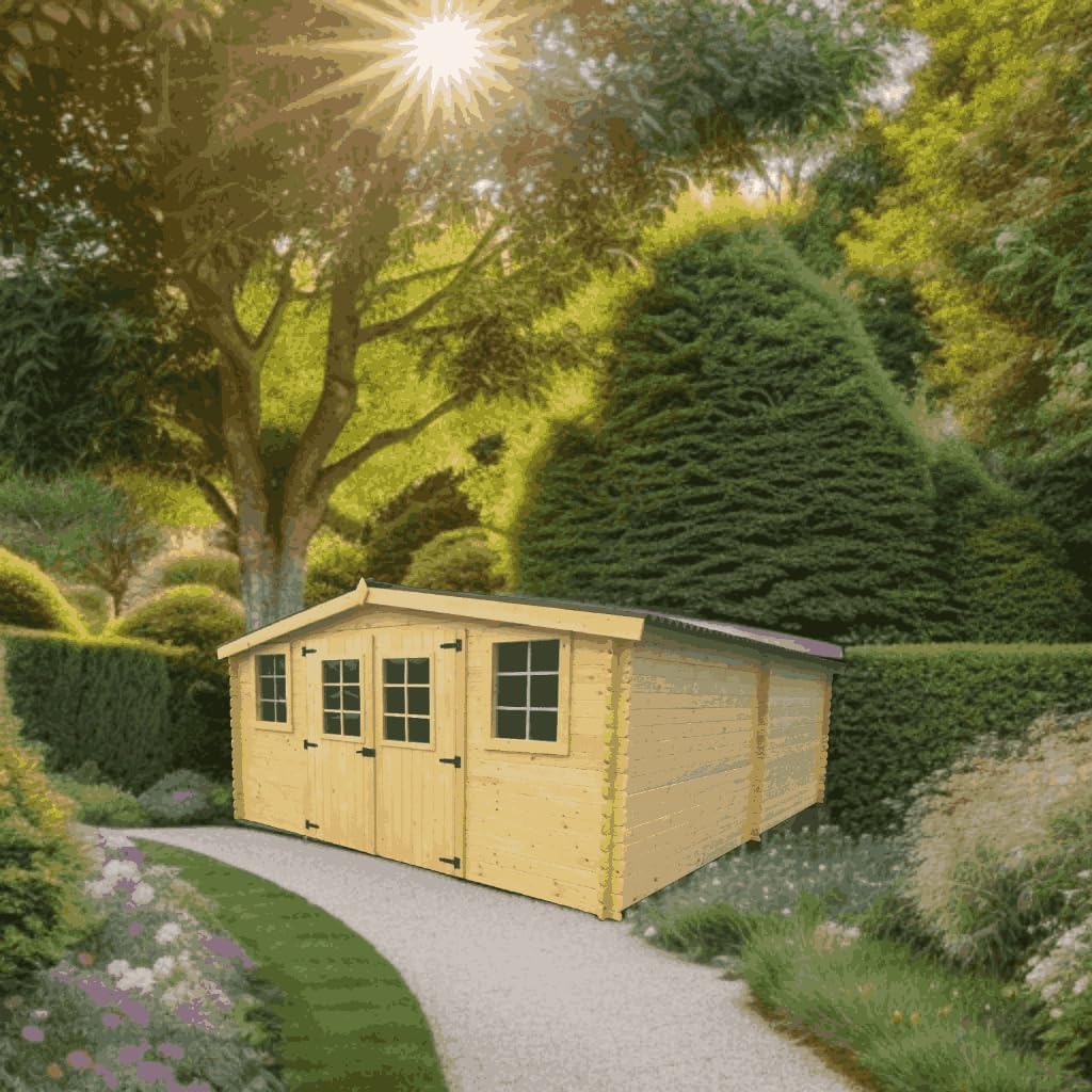 Abri de jardin bois massif - 20m², épaisseur 28mm, grande superficie