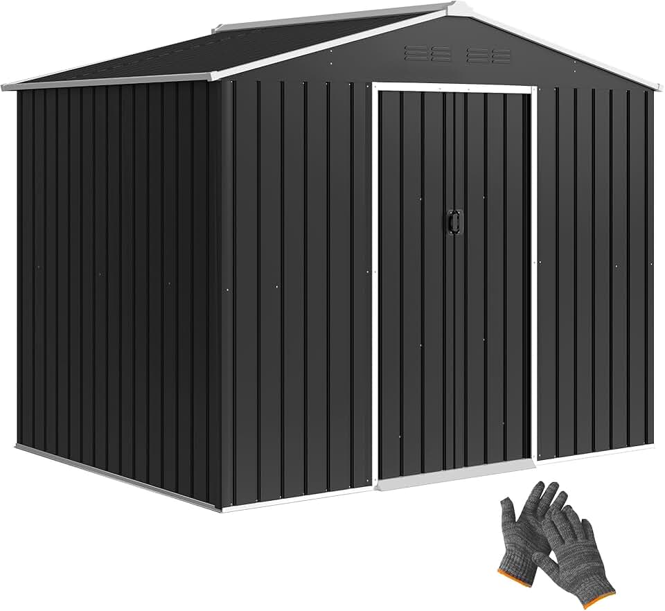 bleujardin Abri de Jardin extérieur 3,6 m², 236 x 171 x 191 cm, abri de Jardin métallique avec Portes coulissantes et Fentes d'aération, pour Le Rangement d'outils, Gris foncé