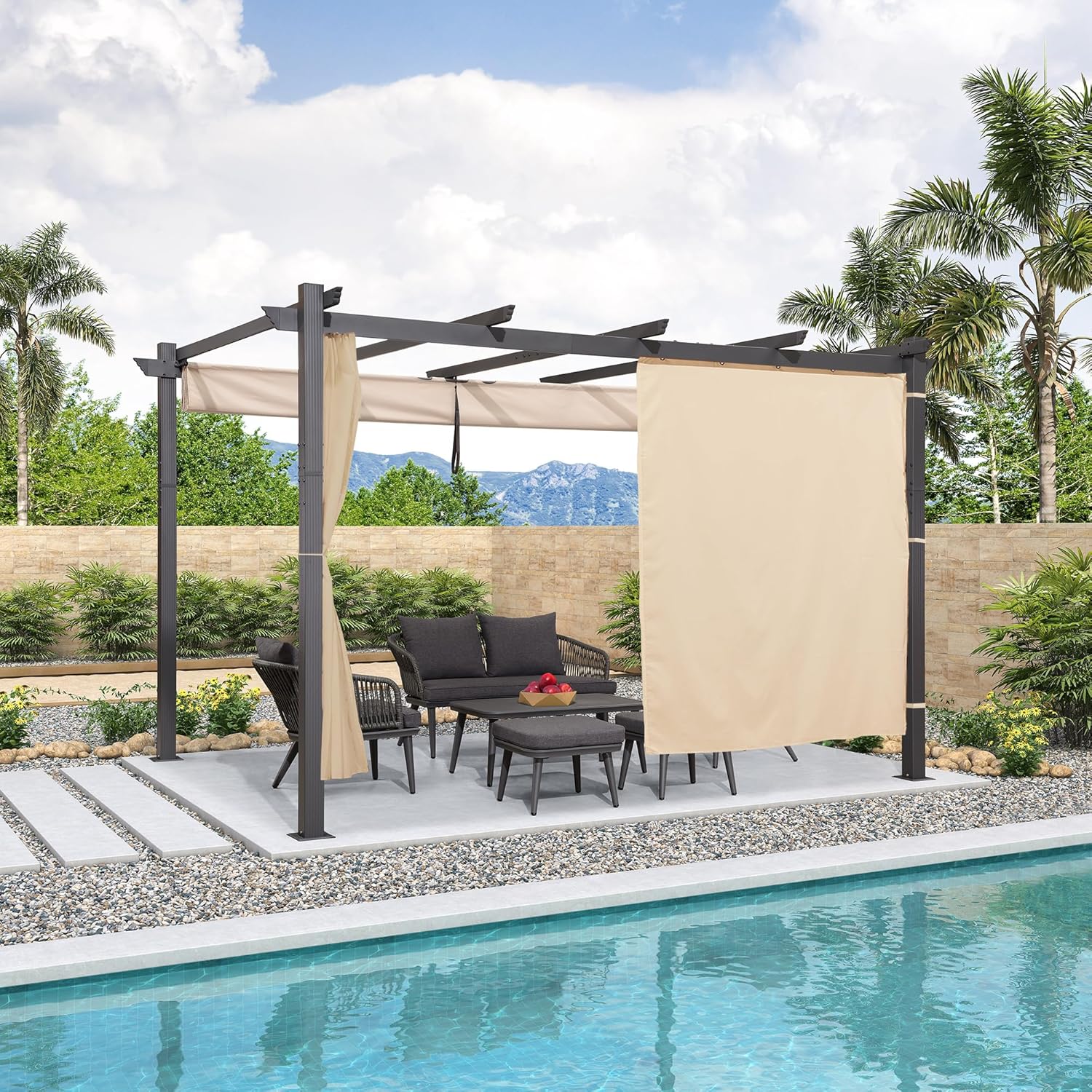 bleujardin - Pergola aluminium série Rideau - 4x3m toit coulissant extérieur