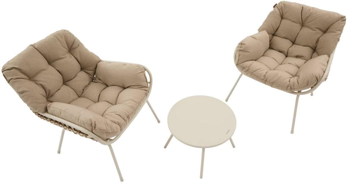 bleujardin - Paopao Duo - Compact, résine tressée, coussins - Argile, acier anti-corrosion