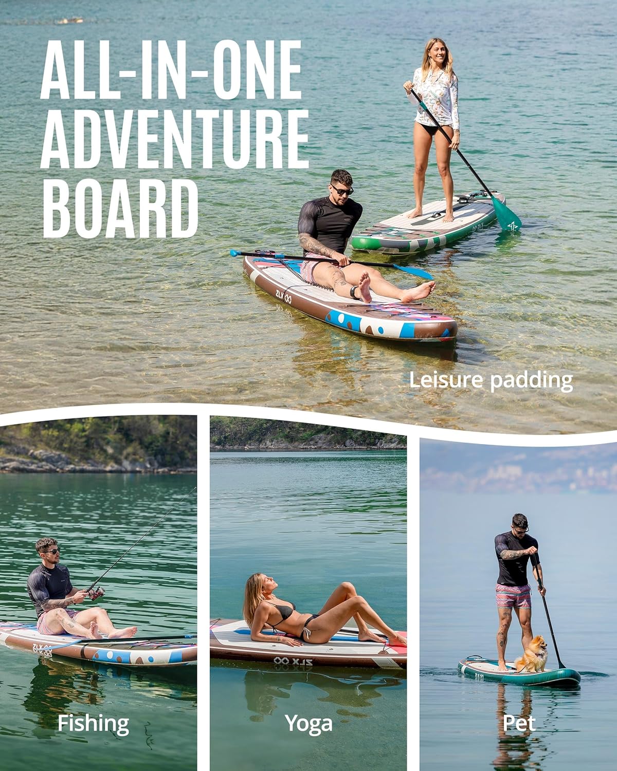 ZLX Paddle Gonflable Adulte 2 Places 320 x 84cm, Stand Up Paddle avec Siège Kayak, Planche Sup Complète avec Accessoires, pour Débutants et Tous Niveaux