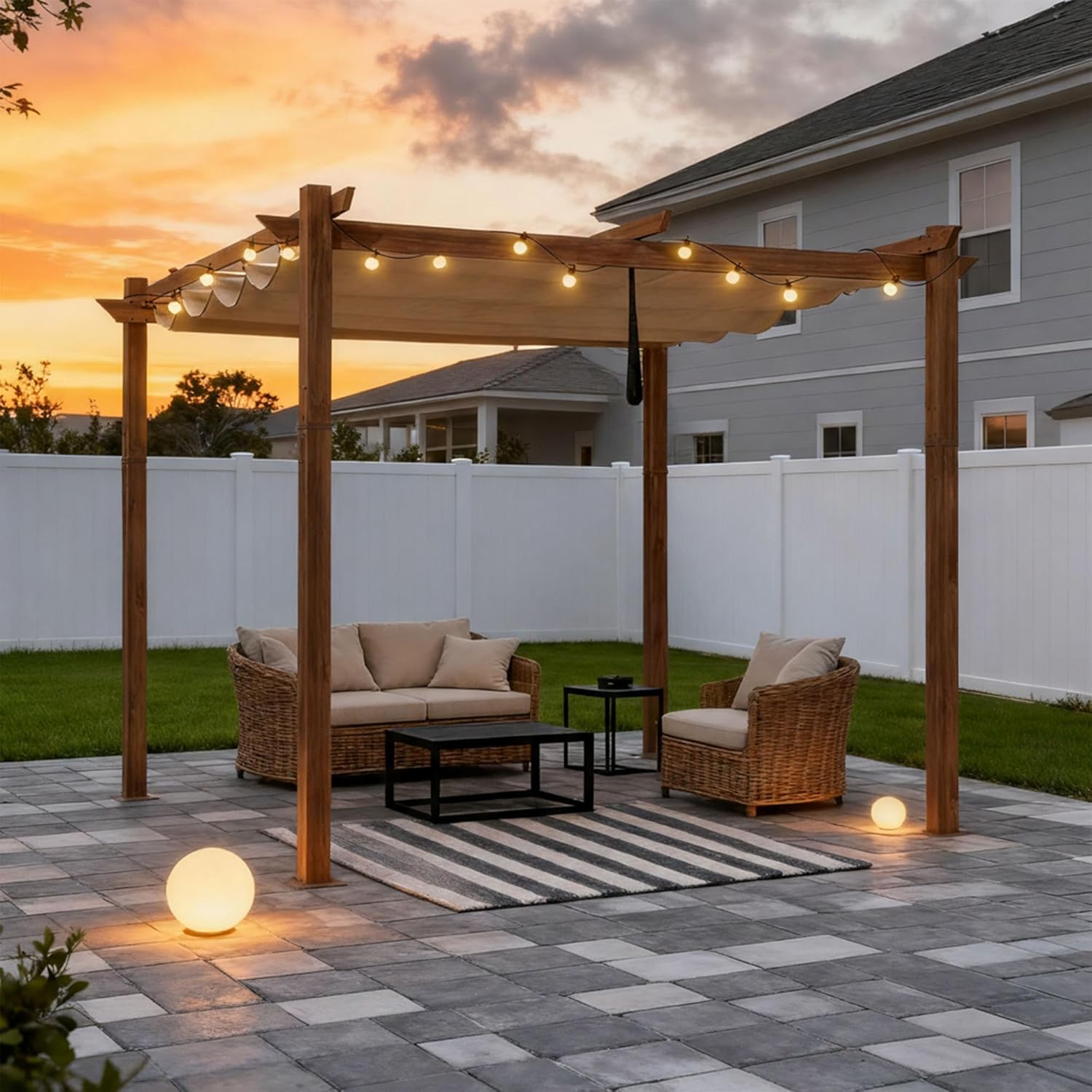 bleujardin - Pergola 3x3m - aluminium, éclairage, toit rétractable