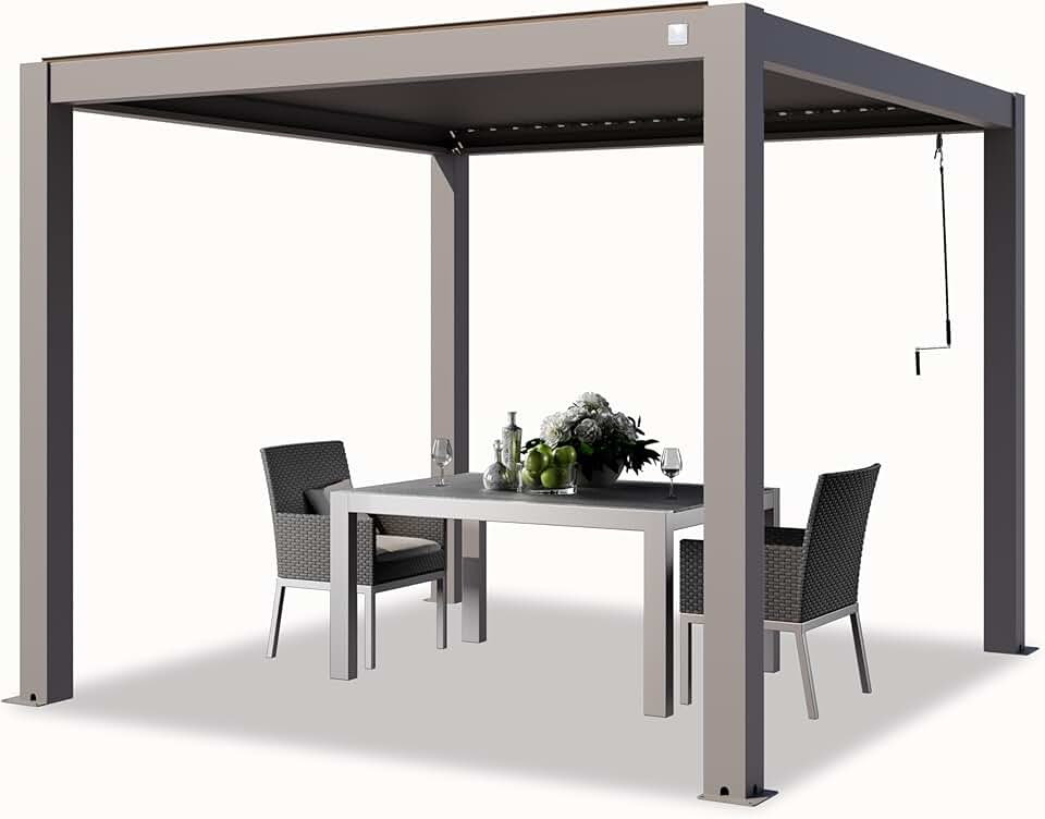 bleujardin - Pergola 3x3 m aluminium, lames orientables, gris