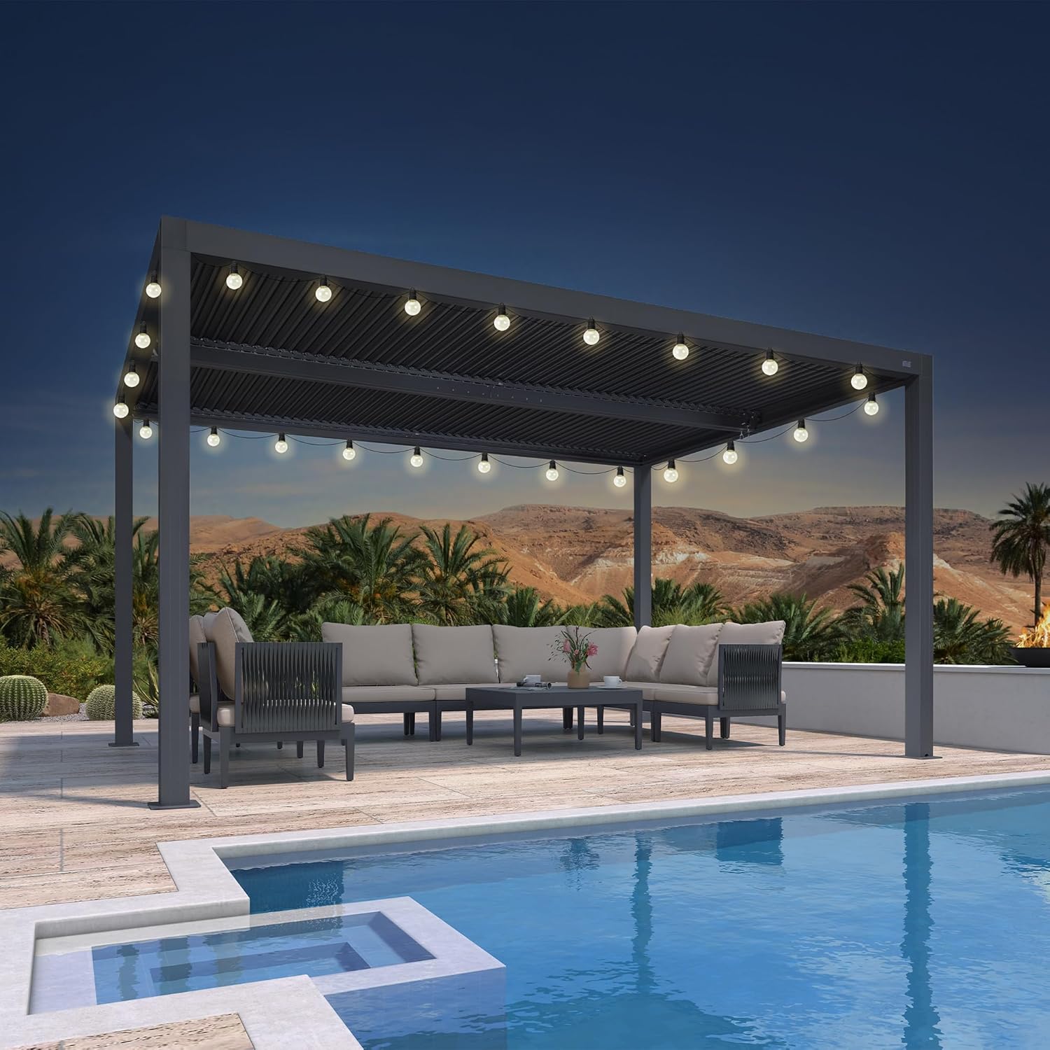 bleujardin - Pergola bioclimatique 4,24x3m, aluminium, lames orientables, éclairage extérieur, 12,72m², Gris
