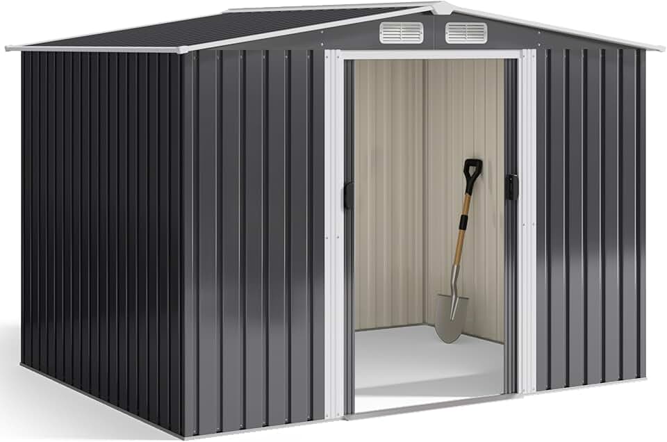 bleujardin - abri à outils métal série inclinée - 247x193x179 cm - porte coulissante, serrure, gants inclus