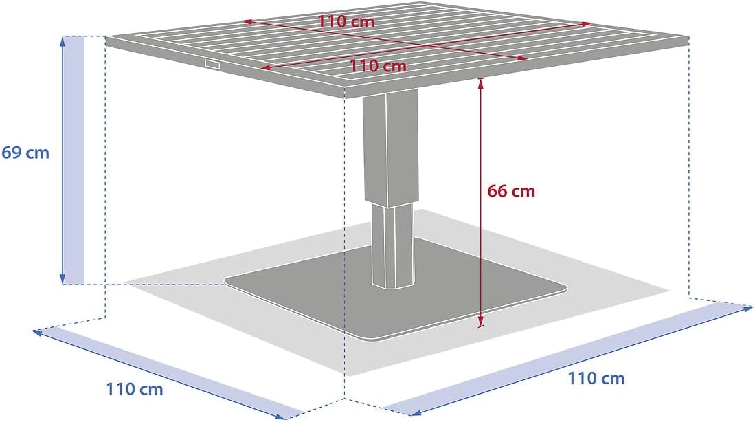 bleujardin - Salimia - table relevable carrée aluminium 110x110cm