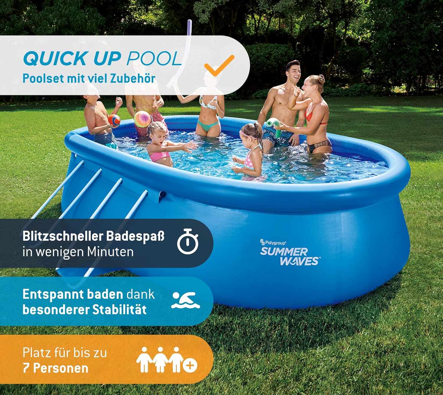 bleujardin Quick Up Kit complet de piscine - Ovale - 457 x 305 x 107 cm - Bleu - Piscine hors-sol et piscine avec pompe à filtre, échelle, tapis de sol et bâche