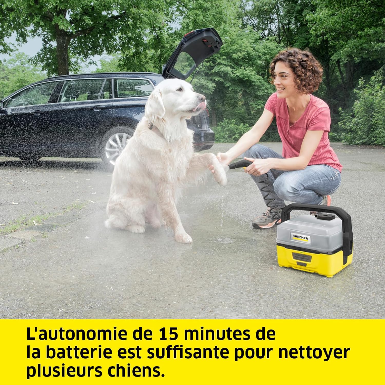 bleujardin Nettoyeur à Pression Mobile OC 3 + Kit Animaux, Débit : 2 L/h, Réservoir : 4L, Tuyau : 2,8 m, Buse à Jet Plat, Buse Conique, Brosse Pet, Serviette pour Animaux Domestiques, Boîte de Rangement