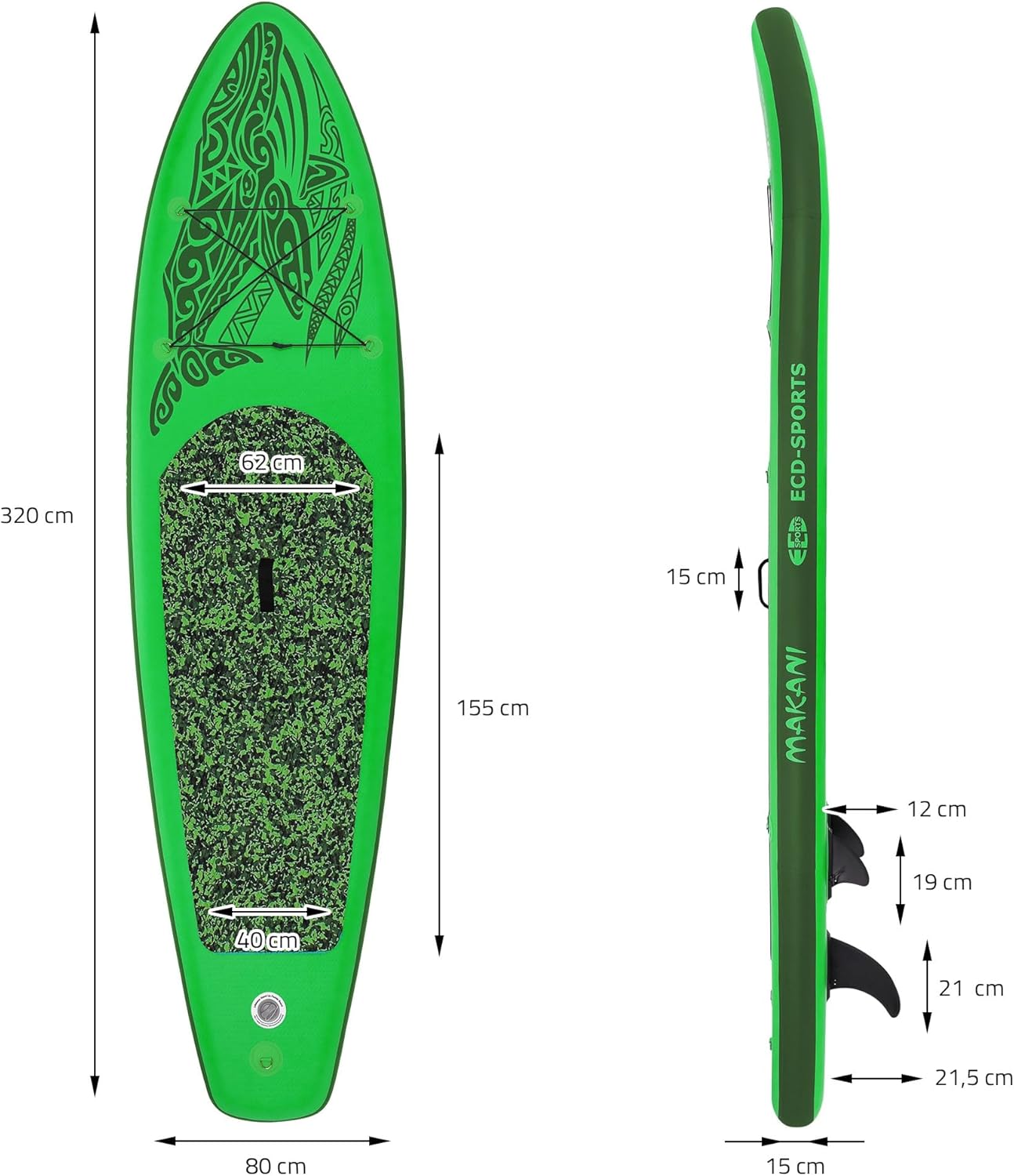 bleujardin - planche stand up paddle - 305/308/320/380 cm - PVC, jusqu'à 150 kg, 10/15 cm d'épaisseur